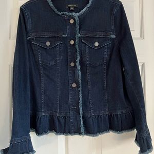 Ann Taylor Denim Jacket with Frayed Peplum Detailing-Like New